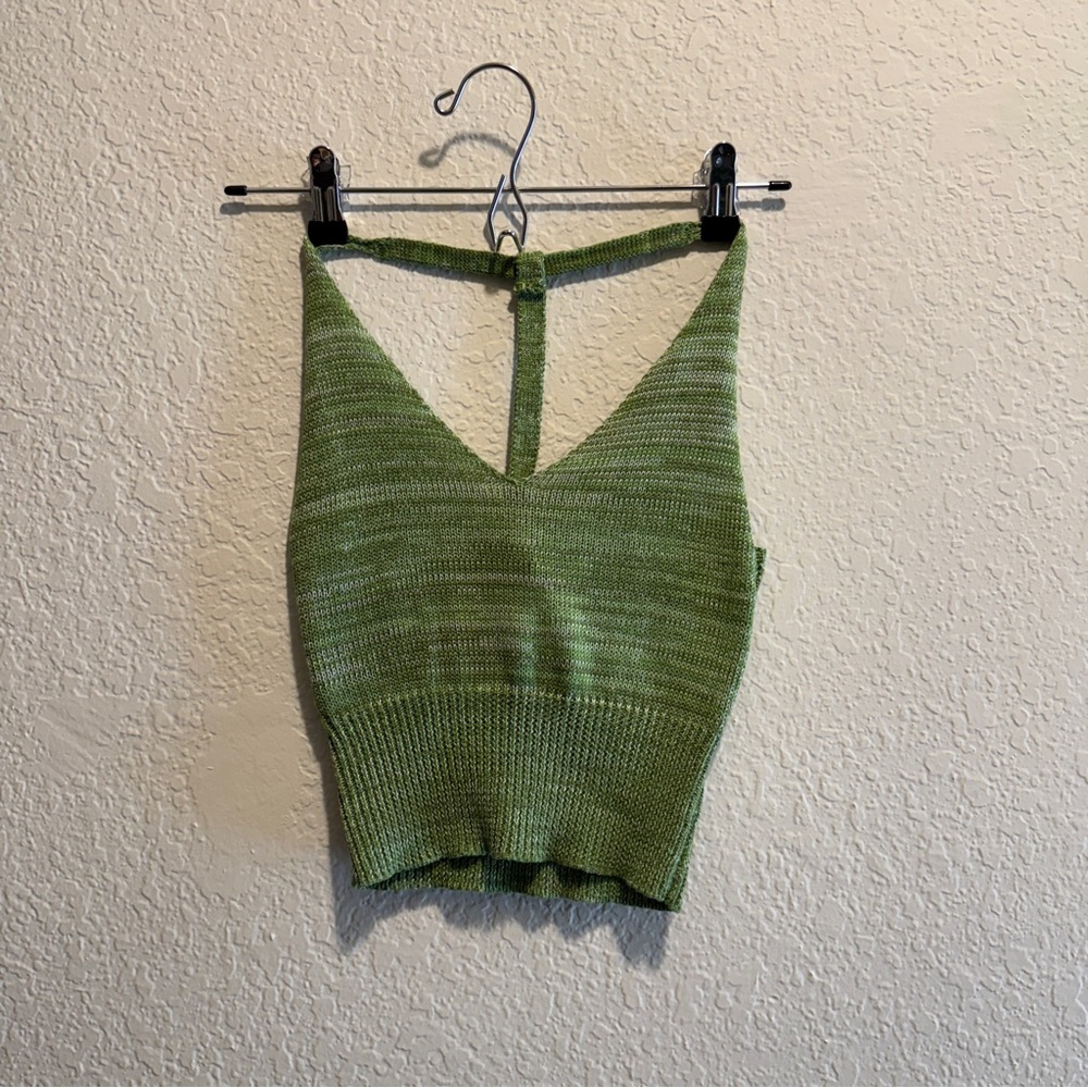 Sans Souci Green Knit Halter Tank Top